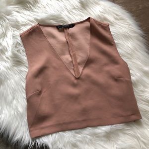 COPY - Zara deep V pink/taupe top (M)